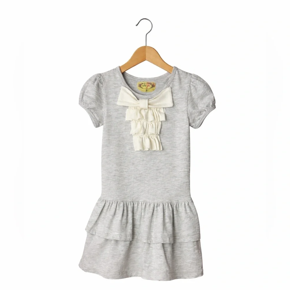 Mia Joy Girls Heather Gray Ruffle Dress Bow Front Short Sleeve Size 3T